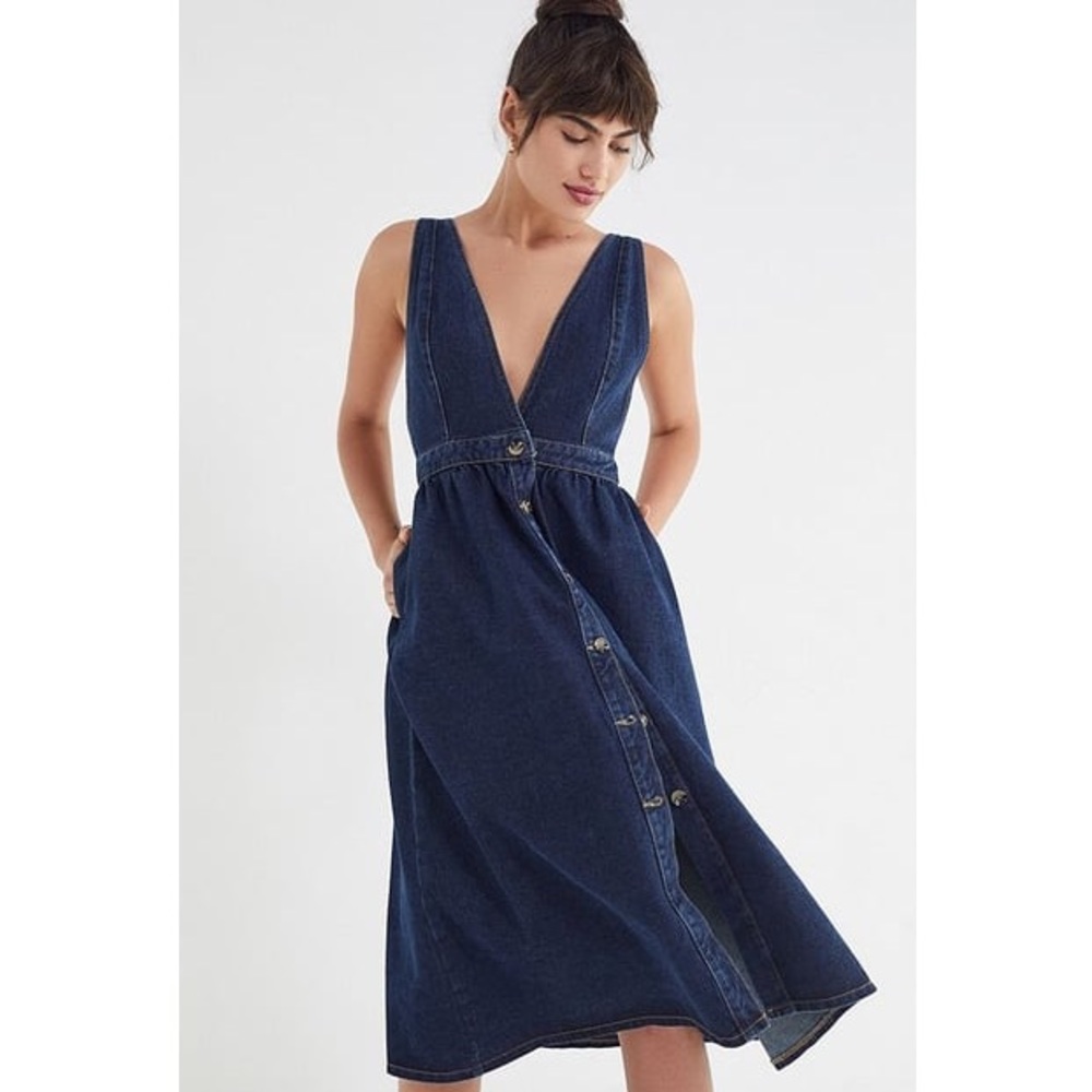 Urban Outfitters Plunging Button-Down Denim Dress